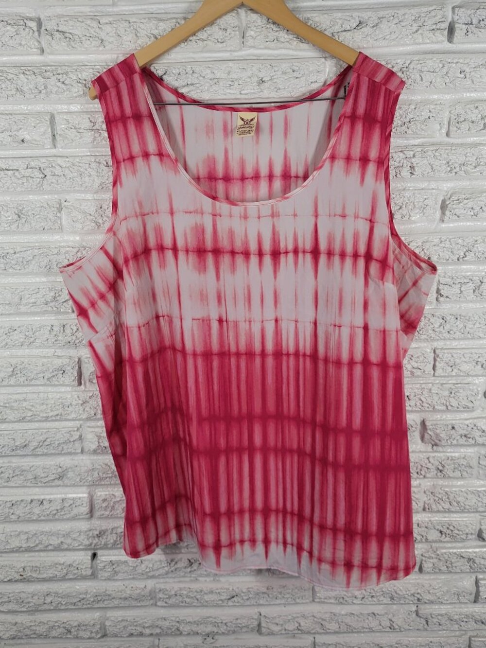 Faded Glory‎ 4X Tank Top Pink White Tie Dye Sleeveless Round Neck TIE1XE